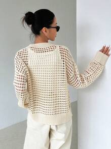 DAZY Hollow Out Drop Shoulder Cardigan,Long Sleeve Tops Sheer,Fall Clothes