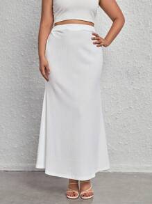 SHEIN Clasi Plus Solid High Waist A-line Skirt - White - View 1