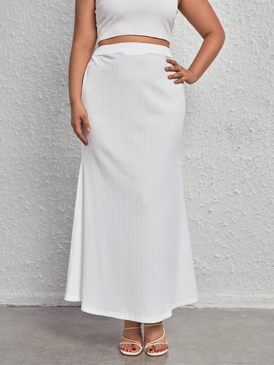 SHEIN Clasi Plus Solid High Waist A-line Skirt - White - View 1