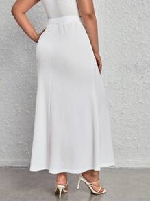 SHEIN Clasi Plus Solid High Waist A-line Skirt - White - View 2