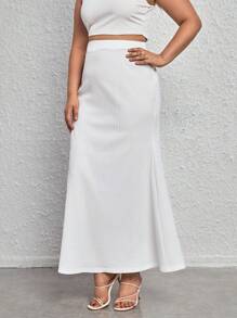 SHEIN Clasi Plus Solid High Waist A-line Skirt - White - View 5