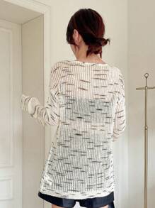 DAZY 满版印花开衩落肩毛衣，秋季女装 - 米色 - 查看 2