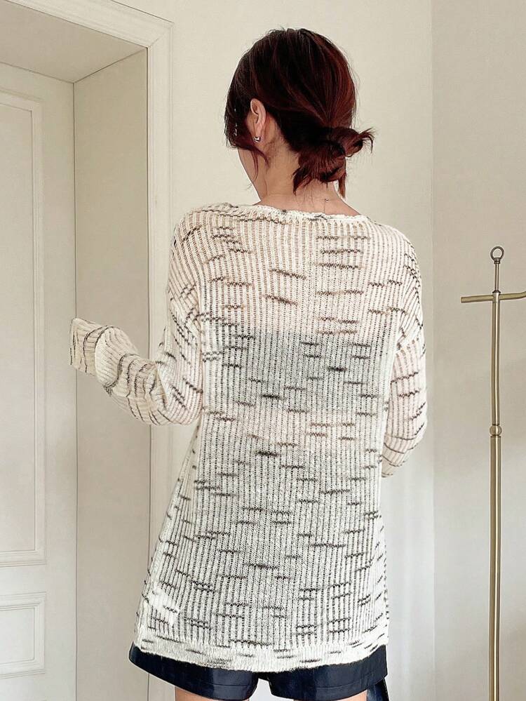 Allover Print Split Hem Drop Shoulder Sweater,Fall Women Clothes