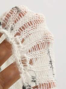 DAZY 满版印花开衩落肩毛衣，秋季女装 - 米色 - 查看 9