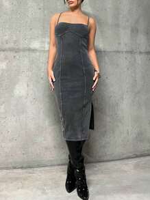 SHEIN ICON Tách đùi Váy Dây - Màu xám đen - Xem 1