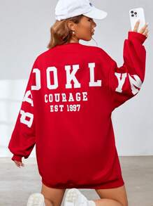 SHEIN EZwear Vestido sudadera moda de dopamina con estampado de letra de hombros caídos