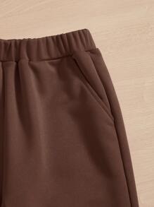 SHEIN EZwear 大碼字母圖案背心上衣和運動褲 - 巧克力棕 - 查看 3