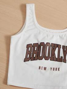 SHEIN EZwear 大碼字母圖案背心上衣和運動褲 - 巧克力棕 - 查看 4