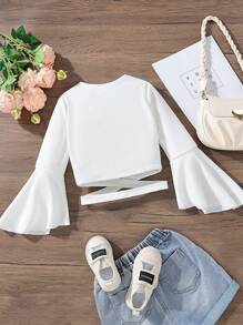 SHEIN Tween Girl Flare Sleeve Crisscross Crop Blouse,Holiday,Summer,Travel
