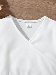 SHEIN Tween Girl Flare Sleeve Crisscross Crop Blouse,Holiday,Summer,Travel