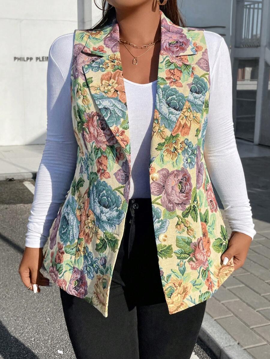 Calvaya 大碼印花馬甲西裝外套 - 彩色 - 查看 1