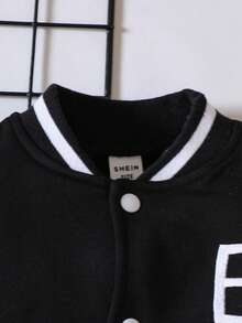 SHEIN Explorewe 女嬰字母圖案雙色學院風夾克&半身裙 - 黑與白 - 查看 3