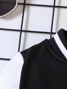 SHEIN Explorewe 女嬰字母圖案雙色學院風夾克&半身裙 - 黑與白 - 查看 4