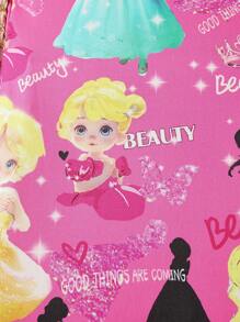 SHEIN 女大童人物和字母圖案連衣裙 - 玫紅色 - 查看 6