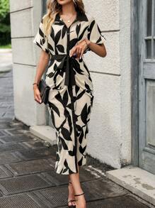 Chiquease 滿版印花蝙蝠袖腰帶襯衫連衣裙 - 彩色 - 查看 5