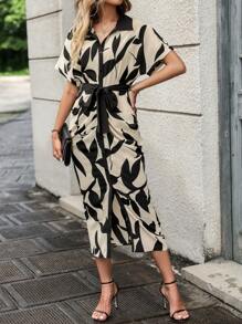 Chiquease 滿版印花蝙蝠袖腰帶襯衫連衣裙 - 彩色 - 查看 6