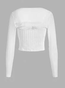 SHEIN MOD 前蝴蝶結抹胸上衣&短上衣 - 白色 - 查看 2