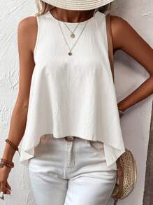 SHEIN LUNE Chất rắn Không tay Hem cao thấp Áo sơ mi - trắng - Xem 1