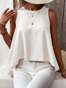SHEIN LUNE Chất rắn Không tay Hem cao thấp Áo sơ mi - trắng - Xem 4