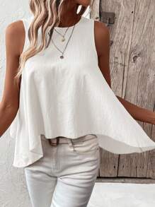 SHEIN LUNE Chất rắn Không tay Hem cao thấp Áo sơ mi - trắng - Xem 5