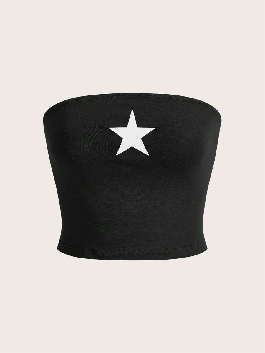 SHEIN EZwear Summer  Outfits Star Print Tube Top