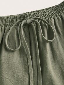 SHEIN EZwear Chất rắn Nút eo Quần ống rộng - xanh quân đội - Xem 4