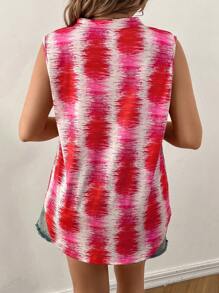 SHEIN LUNE Plus Allover Print Notched Neckline Tank Top - Burgundy - View 2