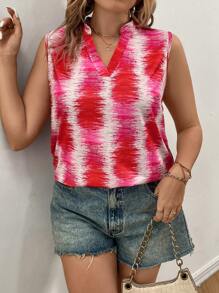 SHEIN LUNE Plus Allover Print Notched Neckline Tank Top - Burgundy - View 5