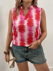 SHEIN LUNE Plus Allover Print Notched Neckline Tank Top - Burgundy - View 1