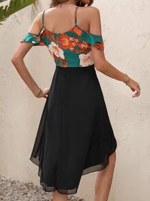 SHEIN LUNE Floral Print Cold Shoulder Dress - Multicolor - View 2