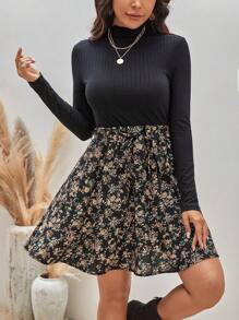 SHEIN Frenchy Floral Print Belted Dress - Multicolor - View 1