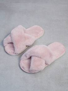 Niñas Zapatillas de dormitorio mullido con tira cruzada - Rosa - Ver 1