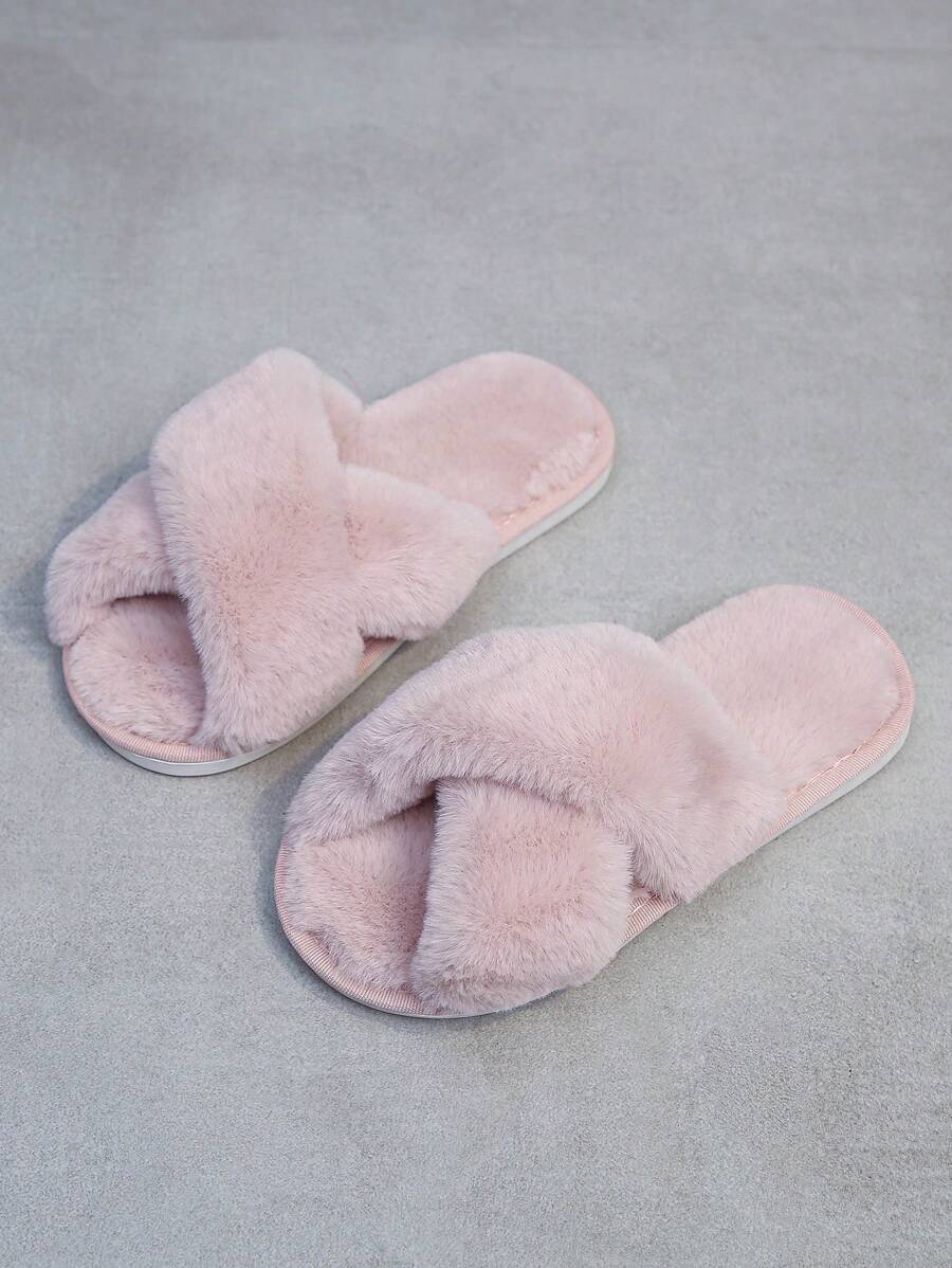 Niñas Zapatillas de dormitorio mullido con tira cruzada - Rosa - Ver 1