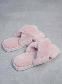 Niñas Zapatillas de dormitorio mullido con tira cruzada - Rosa - Ver 3