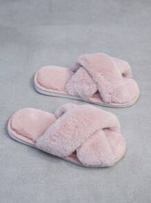 Niñas Zapatillas de dormitorio mullido con tira cruzada - Rosa - Ver 6
