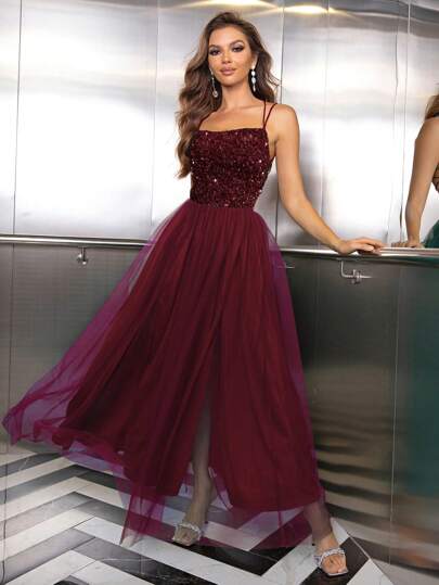 Joyfunear 女士吊带网纱系带露背连衣裙，适合派对和夏季穿着，优雅时尚