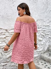 SHEIN VCAY Đầm Plus Size viền lá sen màu trơn Boho - Bụi hồng - Xem 2