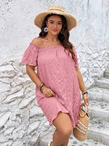 SHEIN VCAY Đầm Plus Size viền lá sen màu trơn Boho - Bụi hồng - Xem 5