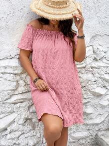 SHEIN VCAY Đầm Plus Size viền lá sen màu trơn Boho - Bụi hồng - Xem 6