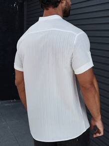 Manfinity Homme Áo sơ mi nam cài nút màu trơn vừa vặn - trắng - Xem 2