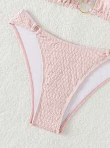 Ring Linked Halter Triangle Bikini Set - Pink - View 3