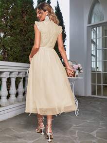 Simplee Ruffle Trim Mesh Overlay Bridesmaid Dress - Apricot - View 2