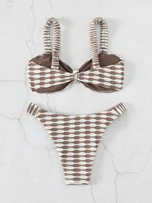 SHEIN Swim Summer Beach Allover Print Knot Front Bikini Set