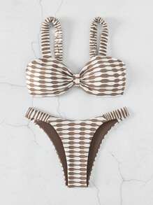 SHEIN Swim Summer Beach Allover Print Knot Front Bikini Set