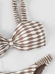 SHEIN Swim Summer Beach Allover Print Knot Front Bikini Set