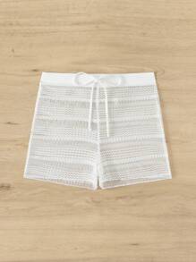SHEIN Swim 2026 Spring/Summer White Mesh Sexy Bowknot Waist Bikini Cover Up Shorts - White - View 6
