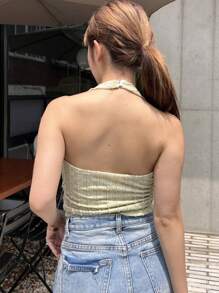 DAZY Cut Out Front Crop Halter Top Tank Tops Festival Outfits - Green - View 2