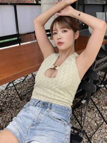 DAZY Cut Out Front Crop Halter Top Tank Tops Festival Outfits - Green - View 3