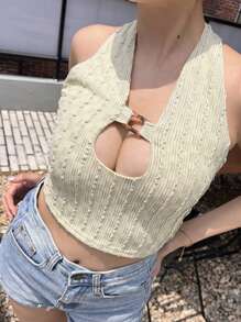 DAZY Cut Out Front Crop Halter Top Tank Tops Festival Outfits - Green - View 4