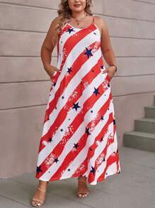 EMERY ROSE Plus Striped & Star Print Hidden Pocket Cami Dress - Multicolor - View 1